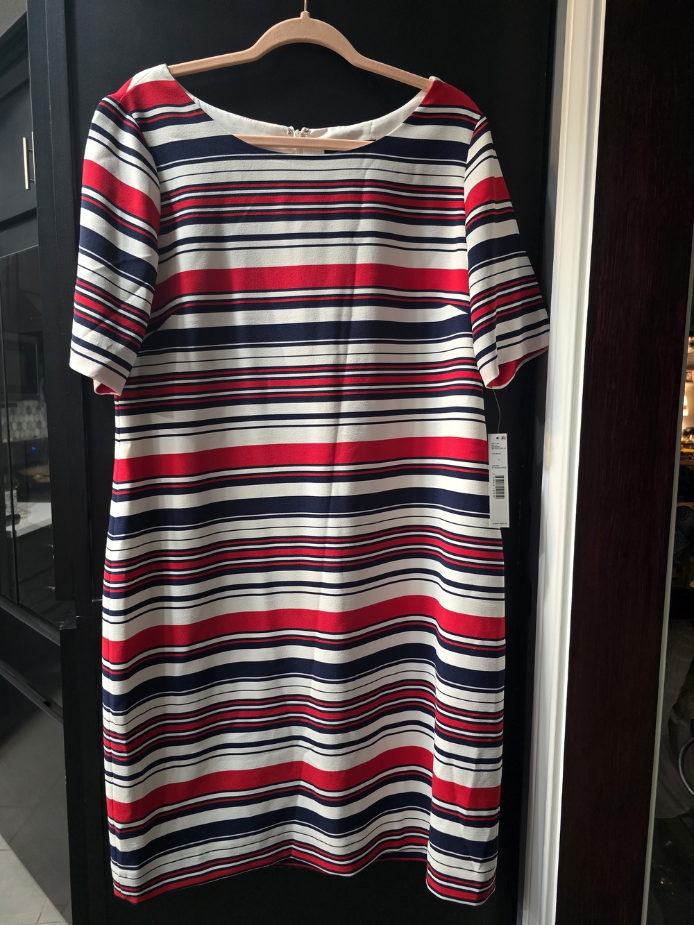 Striped Red, Navy & White Shift Dress
